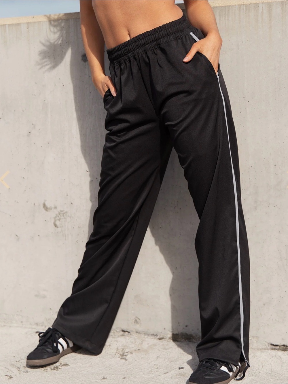 Five Dance-wear Black Track Pants with White Side Stripe and Drawstring. Size S